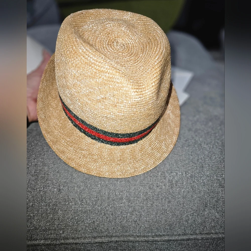 Gucci Trilby Straw Hat with Red and Green Stripe Size M EUC COMES W/ TAGS& BOX - Picture 5 of 16